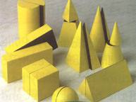 esempio di solidi in 3D con colori contrastanti e indicazioni tattili per altezza, area, raggio