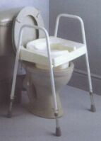 esempio di rualzo removibile per wc dotato di quattro gambe e braccioli